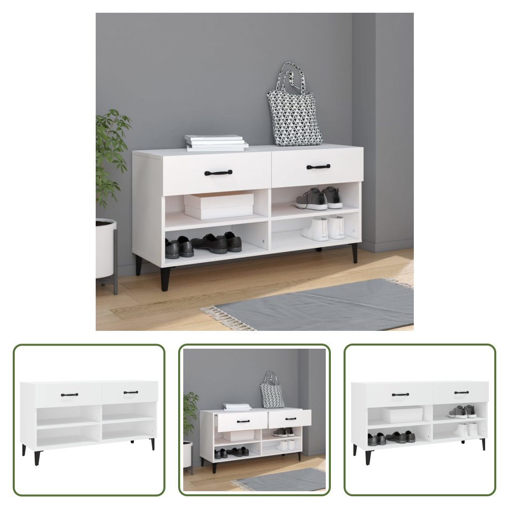 The Living Store Szafka na buty biała 102x35x55 cm Materiał drewnopochodny