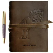 Notesy i bloczki - NOTES DZIENNIK SKÓRZANY POSTARZANY VINTAGE MIĘKKI 20 x 15cm Z MOTYWEM KONIA - miniaturka - grafika 1