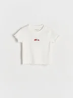 Bluzki dla niemowląt - Reserved - Bawełniany T-shirt z haftem - złamana biel - miniaturka - grafika 1