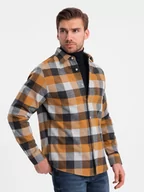 Koszule męskie - Flanelowa koszula męska w kratę - żółto-czarna V2 OM-SHCS-0150 - miniaturka - grafika 1