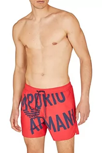 Kąpielówki męskie - Emporio Armani Swimwear Emporio Armani Bold Boxer Swim Trunks, czerwone/oblique Logo, 56, Czerwony/Oblique Logo - grafika 1