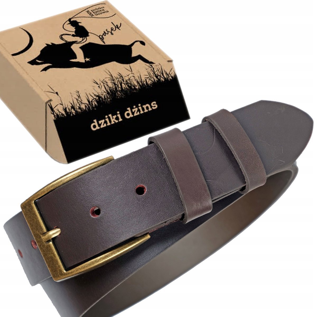 DZIKI DżINS PASEK SKÓRZANY MĘSKI BRĄZOWY SKÓRA LICOWA PREZENT Rozm. 115 cm