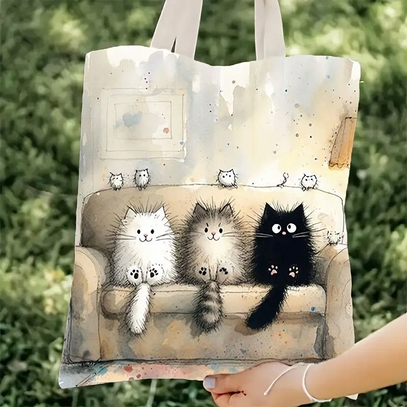 Torba shopperka tote 3 koty kot art retro płócienna art urocze kawaii