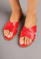 Klapki i japonki damskie - Czerwone Płaskie Klapki z Dwoma Paskami Alfonia - miniaturka - grafika 1