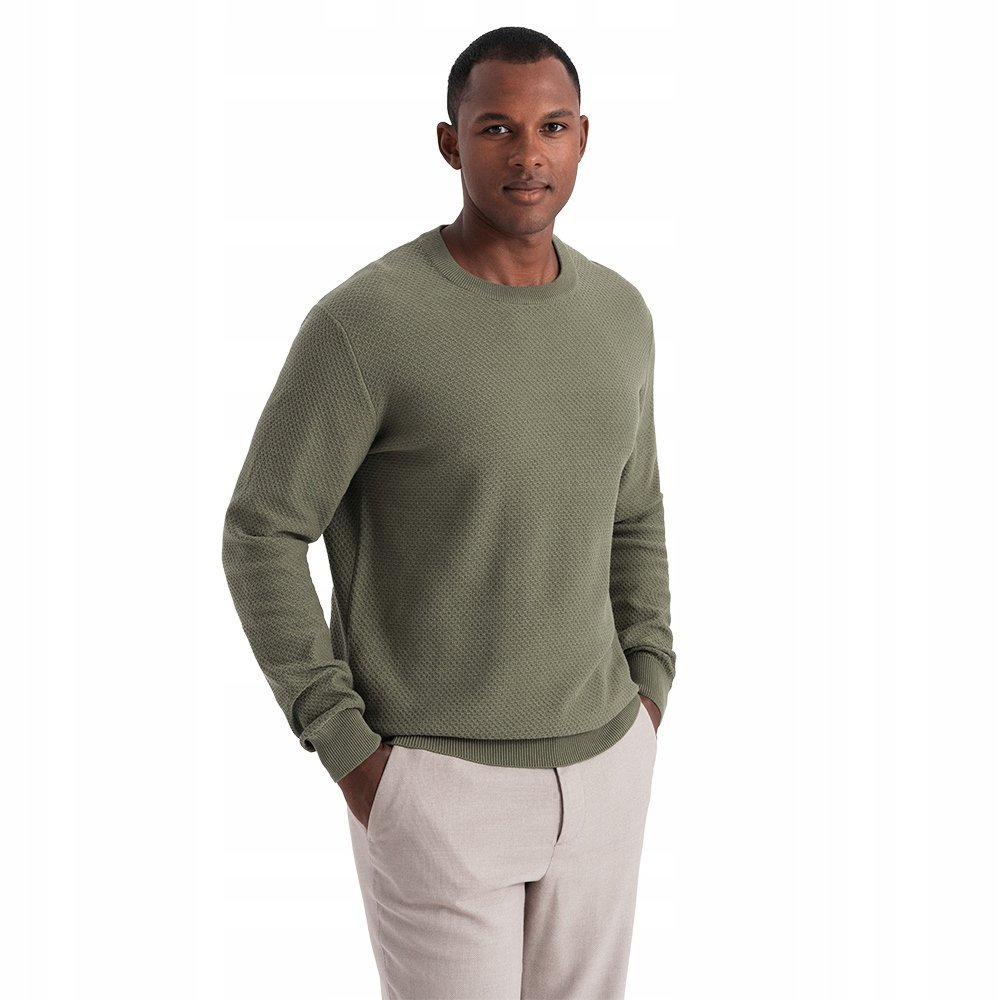 Męski sweter bawełniany oliwkowy wygodny casual Ombre OM-SWSW-0110 V4 L