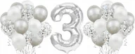 Balony i akcesoria - Zestaw SREBRNY BALONY na 3 URODZINY białe konfetti - miniaturka - grafika 1