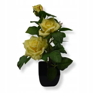 Róża w doniczce sztuczny kwiat Żółte róże 29 cm Róża dekoracyjna - Sztuczne kwiaty - miniaturka - grafika 1