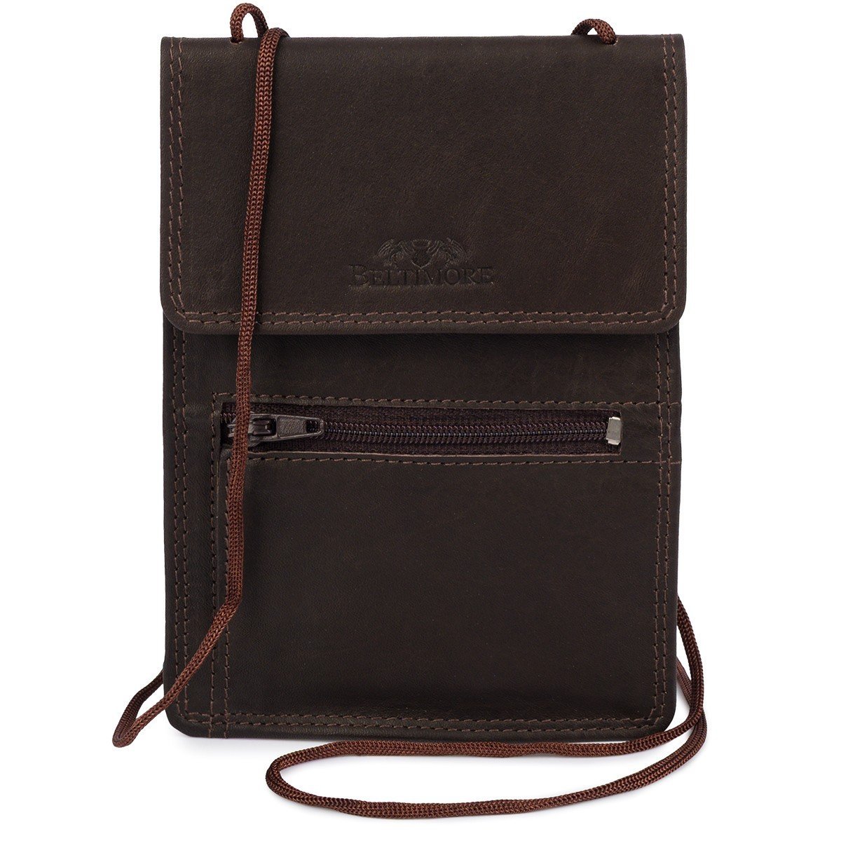 ETUI saszetka PASZPORTÓWKA na szyję dokumenty skórzana podróżna ciemny brąz Beltimore D78