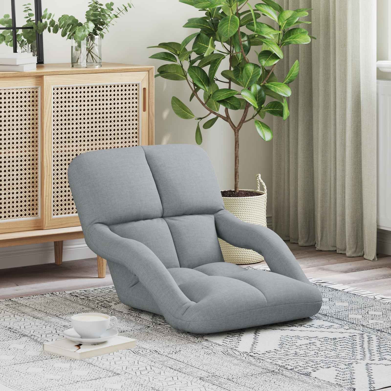 vidaXL vidaXL Regulowany fotel na podłogę jasnoszary 58 x 62 x 58 cm tkanina