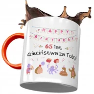 Kubki - Kubek Pomarańczowy na Urodziny 65 65te 65-te z Nadrukiem ze Zdjęciem + Opakowanie na prezent (wzór 02) - miniaturka - grafika 1