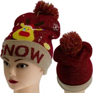 Czapki damskie - ZIMOWA CZAPKA Z POMPONEM DIODY LED ŚWIECĄCA SNOW BORDOWA - miniaturka - grafika 1