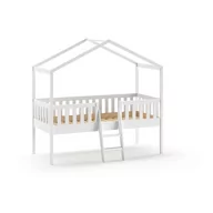 Łóżka dla dzieci i młodzieży - Białe podwyższone łóżko dziecięce w kształcie domku z litego drewna sosnowego 90x200 cm DALLAS – Vipack - miniaturka - grafika 1