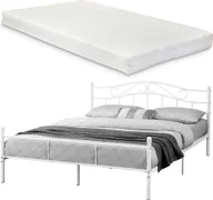 Łóżka - Łóżko metalowe z materacem 140x200cm białe Rama łóżka łóżko podwójne [en.casa] - miniaturka - grafika 1
