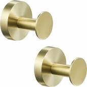 Zawiasy, okucia i inne akcesoria - Zestaw 2 wieszaków na szlafroki, okrągła podstawa, ze stali nierdzewnej, wykończenie w kolorze szczotkowanego złota - miniaturka - grafika 1