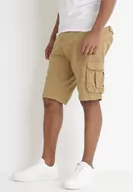Spodenki męskie - Ciemnobeżowe Bawełniane Szorty Cargo Valesha - miniaturka - grafika 1