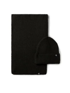 Calvin Klein Jeans Zestaw Szalik i Czapka Monogram Rib Scarf Beanie Set IU0IU00638 Czarny - Czapki damskie - miniaturka - grafika 1