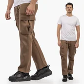 Dresy męskie - Spodnie Dresowe Męskie Cargo Dresy Proste Z Kieszeniami Brązowe S Brązowy - miniaturka - grafika 1