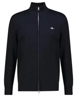 Kurtki męskie - GANT Męska kurtka z dzianiny na co dzień, bawełniana, z zamkiem błyskawicznym, czarna, standardowa, czarny, 3XL - miniaturka - grafika 1