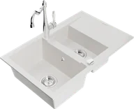 Zlewozmywaki z baterią - Mexen Gaspar zlewozmywak granitowy 1,5-komorowy z ociekaczem i baterią kuchenną Carla, biały - 6507-20-670700-00 - miniaturka - grafika 1