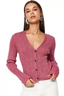 Swetry damskie - Trendyol FeMan Slim Fit Basic kardigan z dzianiny z dekoltem w serek, suszona róża, M, Suszona róża, M - miniaturka - grafika 1