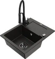 Zlewozmywaki z baterią - Mexen Enzo zlewozmywak granitowy 1-komorowy z ociekaczem i baterią kuchenną Aster, czarny/złoty metalik - 6506-75-73450-70-B - miniaturka - grafika 1