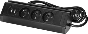Orno Potrójne gniazdo meblowe z uchwytem na telefon, ładowarką USB i przewodem 1,5m, 3x2P+Z, 2xUSB typ A, 2,4A, czarne - Gniazdka elektryczne - miniaturka - grafika 1