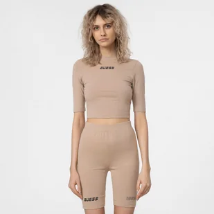 Damski longsleeve crop top GUESS ALLISON - beżowy - Koszulki sportowe damskie - miniaturka - grafika 1