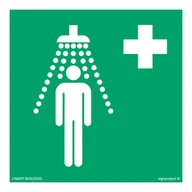 Systemy ekspozycyjne i znaki informacyjne - AE012 PRYSZNIC BEZPIECZEŃSTWA, KS - FOLIA PODŁOGOWA FOTOLUMINESCENCYJNA; (500X500MM) - miniaturka - grafika 1