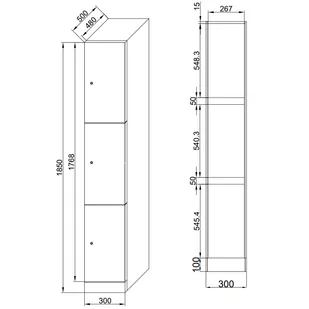 Szafka ubraniowa ze schowkami, 3 schowki, 1850 x 300 x 500 mm, zamek mechaniczny z kodem, drzwi laminowane, biała - Szafki biurowe - miniaturka - grafika 2