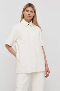 Koszule damskie - Birgitte Herskind Birgitte Herskind koszula skórzana damska kolor biały relaxed z kołnierzykiem klasycznym - grafika 1