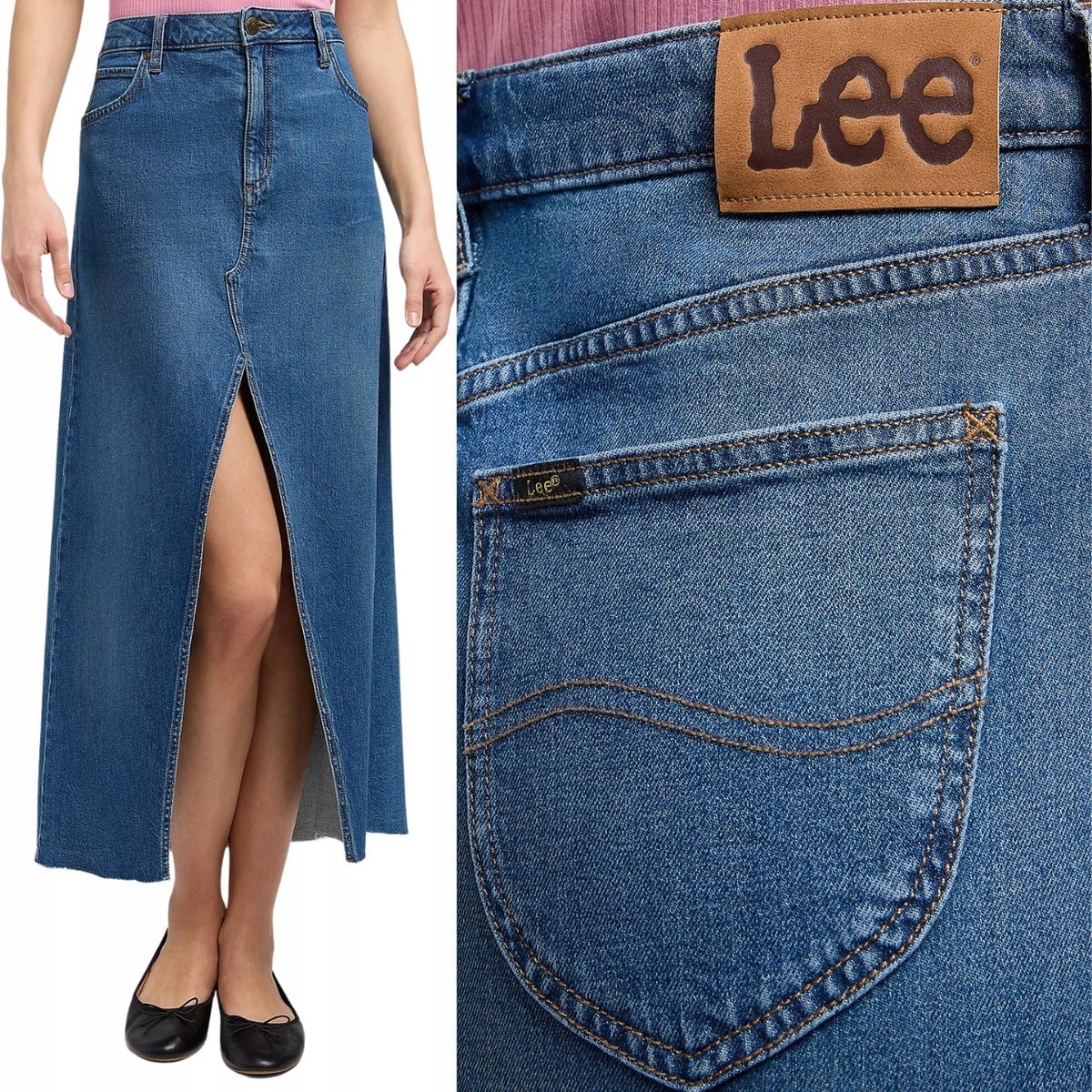 Lee MAXI SKIRT Waterfall DŁUGA JEANSOWA SPÓDNICA ROZCIĘCIE Z PRZODU W27