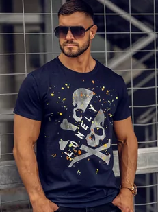 Granatowy T-shirt męski z nadrukiem Denley Y70008A - Koszulki męskie - miniaturka - grafika 1