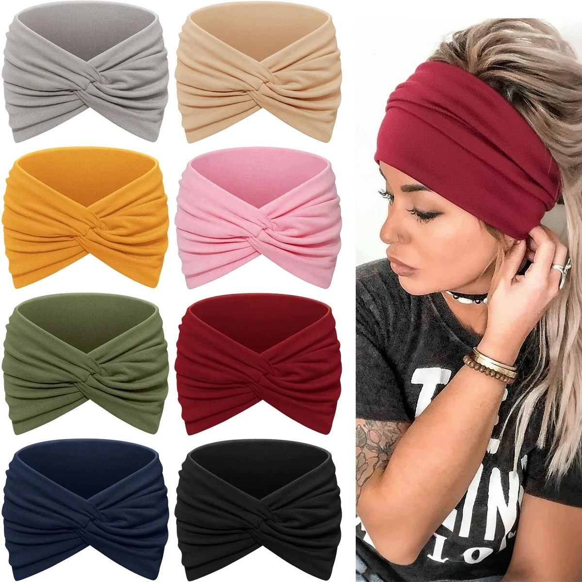 OPASKA TURBAN SPORTOWA DO JOGI 8 SZTUK ELASTYCZNA UNIWERSALNA BAWEŁNA
