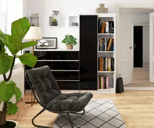 REGAŁ BIUROWY R 80 cm CLP 1 DRZWI 4 PÓŁKI BIAŁY / CZARNY POŁYSK - Regały biurowe - miniaturka - grafika 9