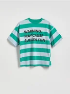 Koszulki dla chłopców - Reserved - Bawełniany t-shirt w paski - jasnoniebieski - miniaturka - grafika 1