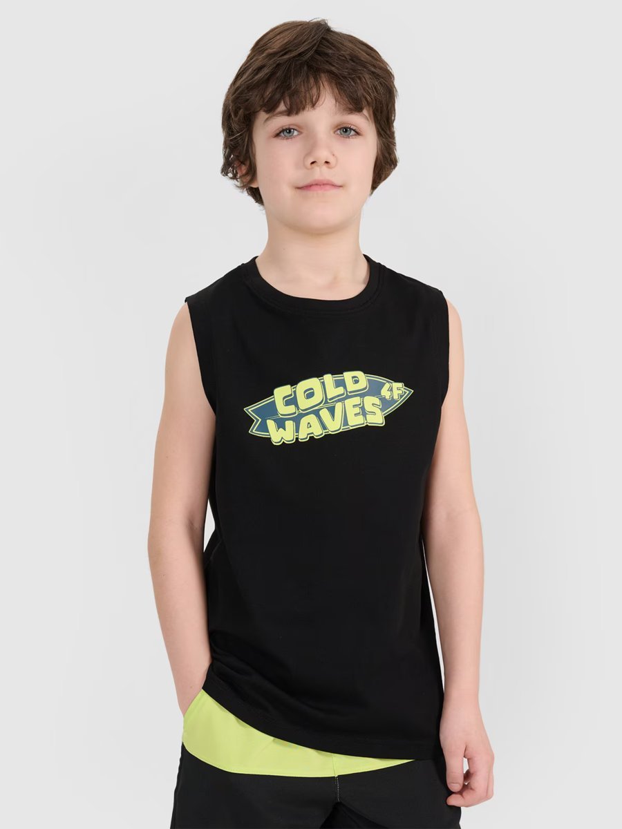 4F Tank top regular z nadrukiem chłopięcy 4FJWSS25TSLEM164-20S Czarny Roz. 158