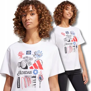 KOSZULKA T-SHIRT DAMSKA BAWEŁNIANA SPORTOWA ADIDAS WYGODNA BIAŁA CASUAL L - Koszulki i topy damskie - miniaturka - grafika 1