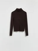 Swetry damskie - Reserved - Prążkowany golf - ciemnobrązowy - miniaturka - grafika 1