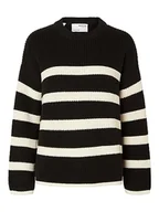 Swetry damskie - SELECTED FEMME Damski sweter Slfbloomie Ls Knit O-Neck Noos, Czarne/paski: śnieżnobiałe, M - miniaturka - grafika 1