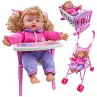 Zabawki interaktywne dla dzieci - Zestaw 3w1 - wózek, łóżeczko, krzesełko + LALKA - miniaturka - grafika 1