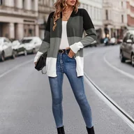 Swetry damskie - Długi kardigan w paski - odcienie szarości - miniaturka - grafika 1