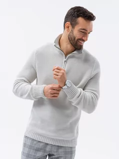 Swetry męskie - Sweter męski ze stójką - biały E194 - S - Ombre Clothing - grafika 1