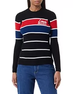 Swetry damskie - Love Moschino Damski sweter slim fit z długim rękawem z okrągłym dekoltem z miłością, emblematem, Black Blue Red, 46 - miniaturka - grafika 1