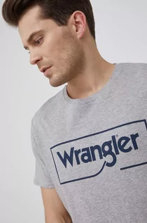 Koszulki męskie - Wrangler t-shirt męski kolor szary z nadrukiem - grafika 1