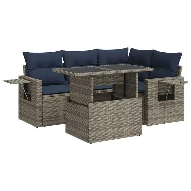 Zestaw mebli ogrodowych szary rattan PE z poduszkami 55 x 62 x 69 cm