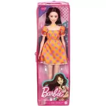 Sukienki i spódniczki dla dziewczynek - Barbie Mattel Mattel Lalka Fashionistas Pomarańczowa sukienka w grochy FBR37/DFT82/GRB52 - grafika 1