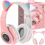 Słuchawki - Defender dziecięce RGB z uszkami, różowe - miniaturka - grafika 1