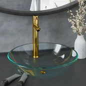 Umywalki - Lumarko Umywalka łazienkowa z kranem i korkiem, gładkie szkło hartowane 3098441 VIDAXL - miniaturka - grafika 1