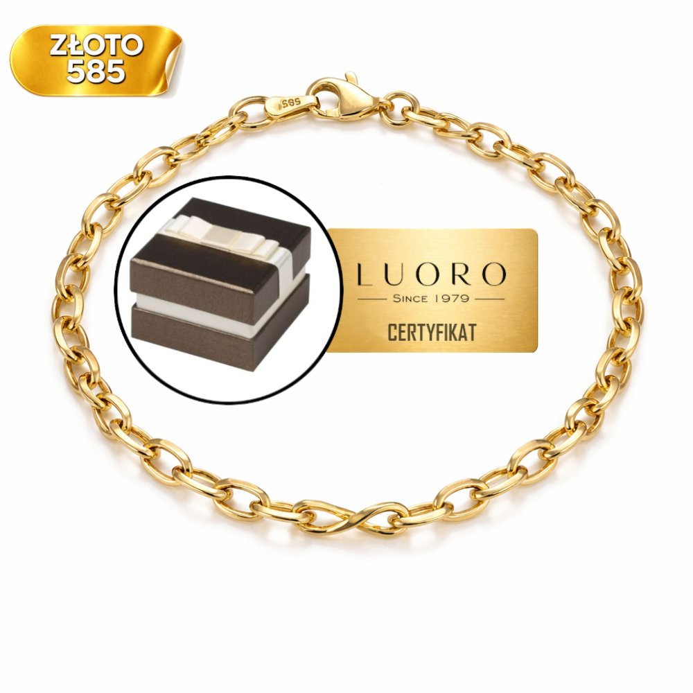 BRANSOLETKA ZŁOTA 585 14K ZNAK NIESKOŃCZONOŚCI SPLOT OWAL 19 CM ŻÓŁTA