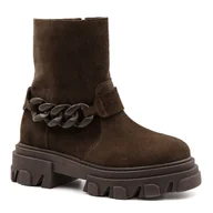 Botki damskie - Brązowe welurowe wsuwane botki na grubej podeszwie 241D - Neścior - miniaturka - grafika 1